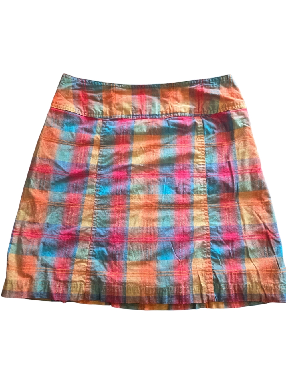 Vintage White Stag, Multicolor Plaid Cotton A-Line Skort